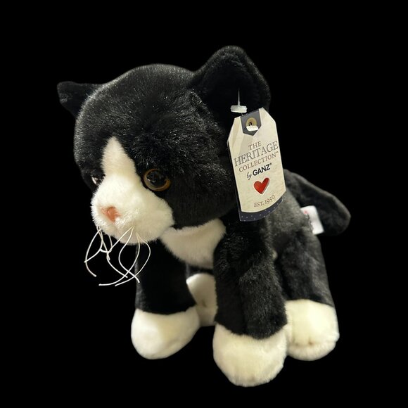 Ganz Heritage Collection Cat Plush, Black & White Stuffed Animal with Heart Nose - Picture 3 of 7